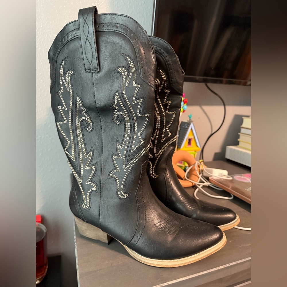 Rollda Black Western Cowboy Boots